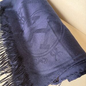 Hermès Cashmere Silk Shawl – Navy Blue – Fringe – Luxury Wrap